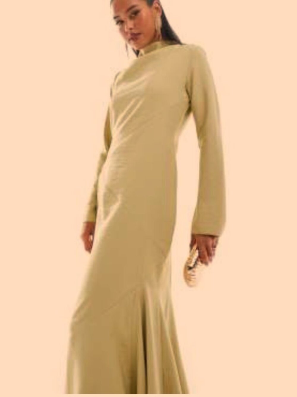 ASOS DESIGN high neck satin maxi dress with seam detail in soft lime